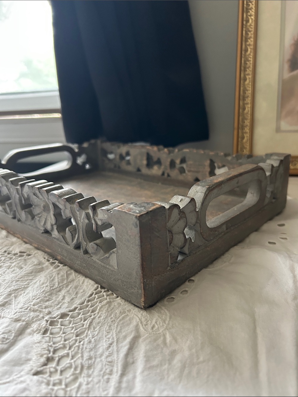 Rustic Gray Wooden Decorative Tray - Picture 5 of 8